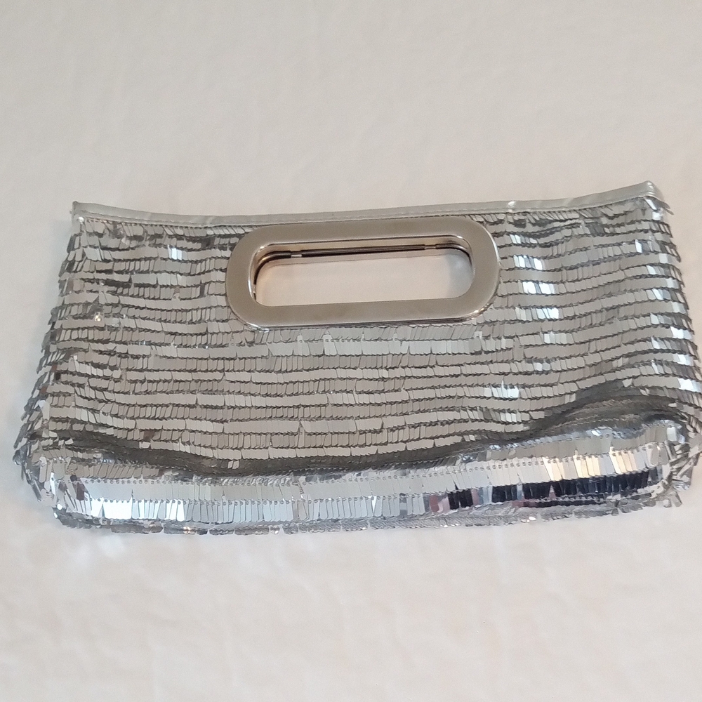 Charming Charlie Silver Gray Pleated Clutch